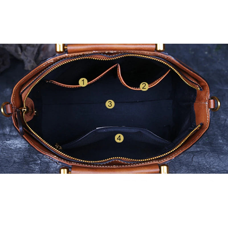 Embossed Genuine Leather Retro Polishing Shoulder Messenger Bag