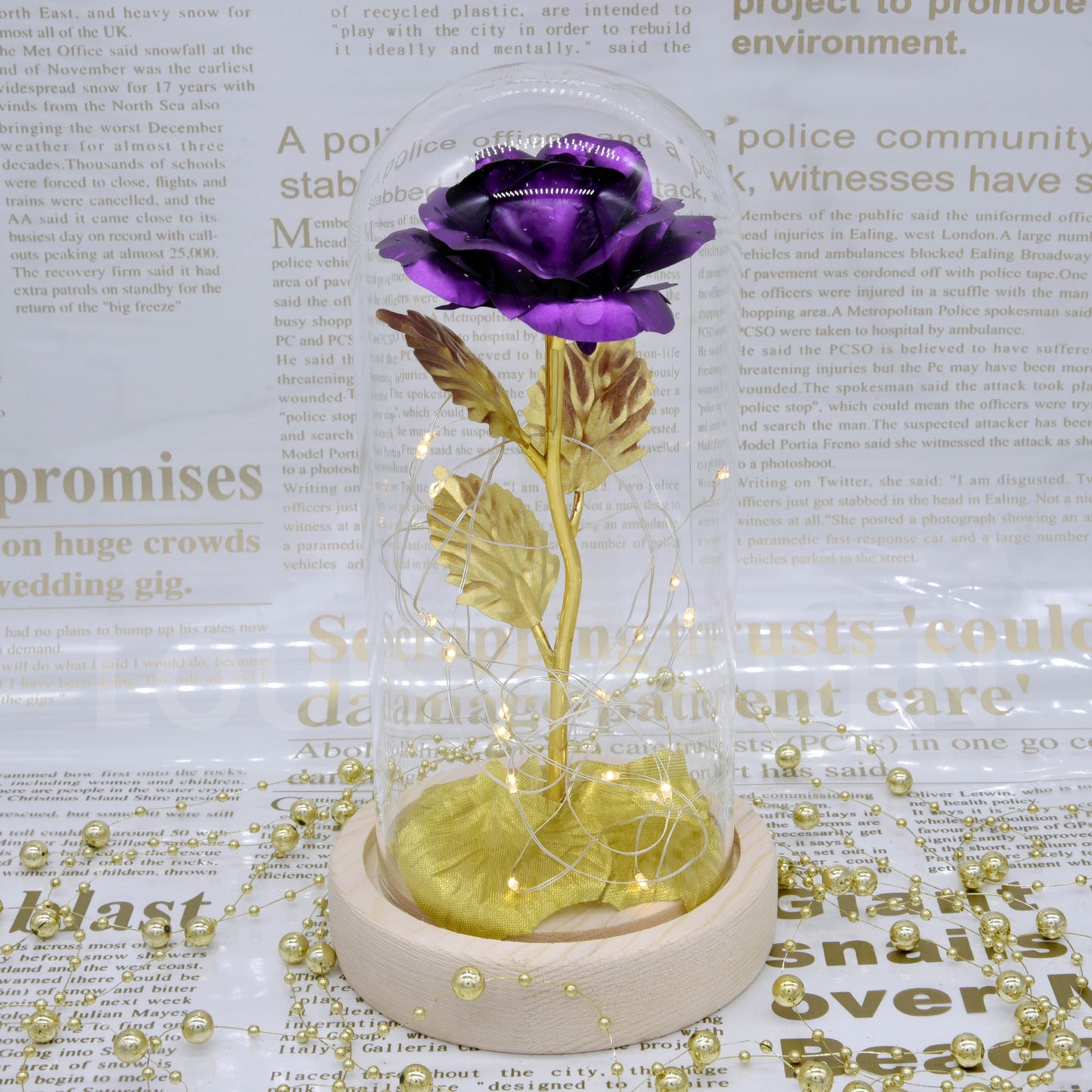 Glass Cover Gold Foil Rose LED Light