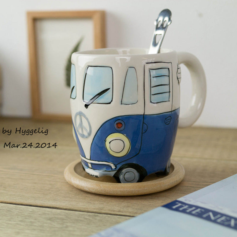 Creative Hand Painting Double Bus Mugs