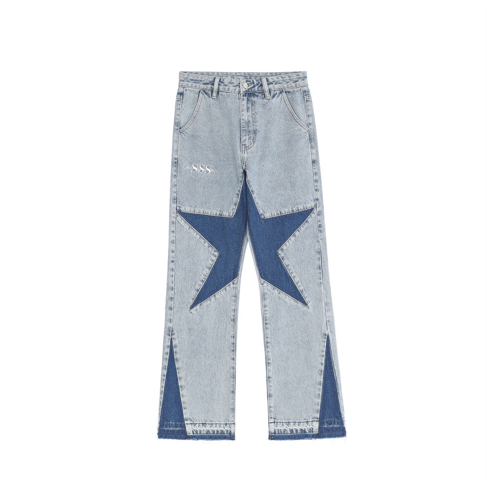 Street Trend Stitching Washed Jeans